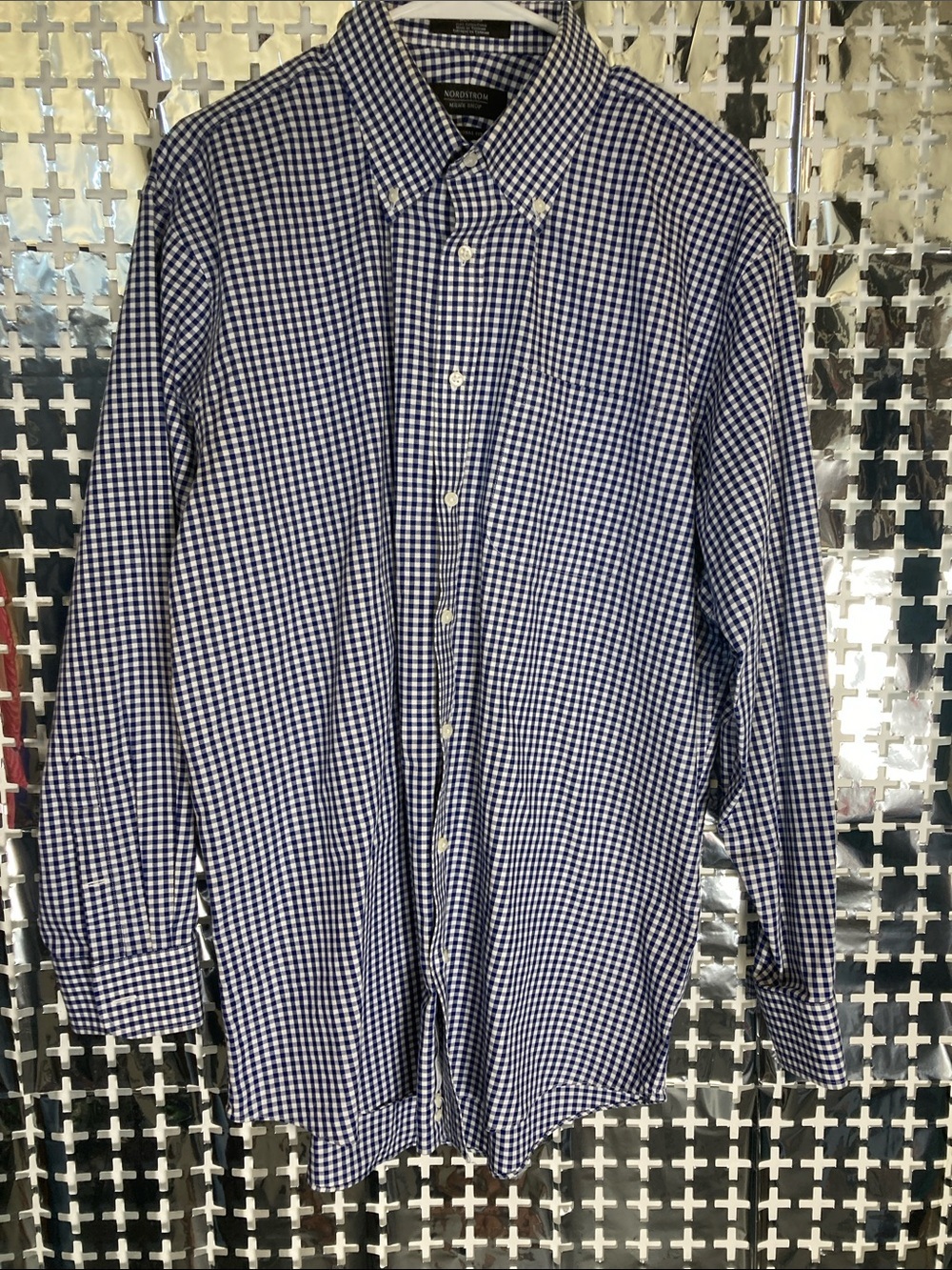 Nordstrom Blue and White Gingham Button-Down Dress Shirt